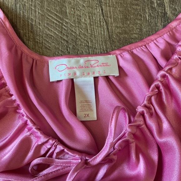 Oscar de la Renta Pink Label Vintage Satin Nightgown Sheer Sleeve Pink - Picture 4 of 8